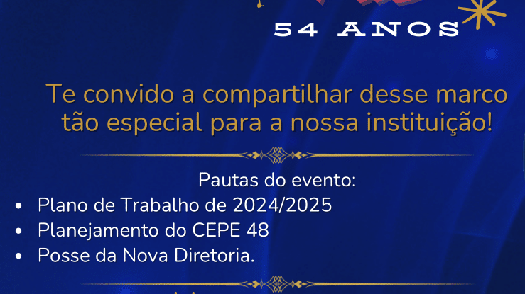 Convite para a Festa do 54° aniversário da Adesg Curitiba PR